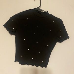 SHEIN Black Pearl-Studded Crop Top